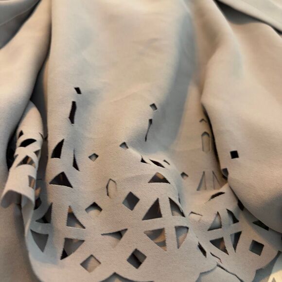 Bec + Bridge Laser Cut Mini Dress Taupe Gray Flowy Layered Knit 2 - Picture 9 of 9